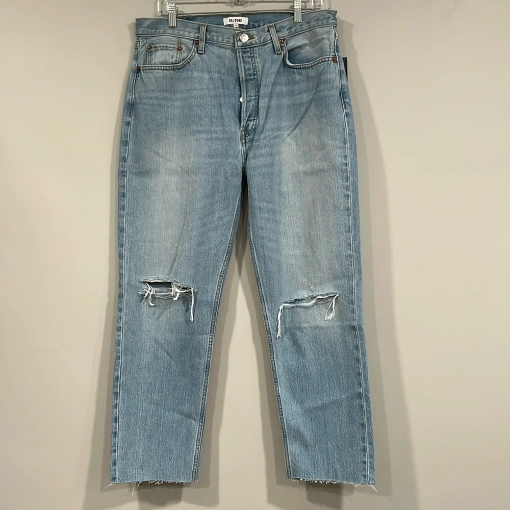 Re/Done Ripped 90s High Rise Loose Light Blue Button Fly Jeans 31 NWT (33”x26”) - Picture 5 of 9